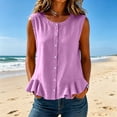 thumbnail image 2 of Luivaraty Tank Tops for Women Soild Color Summer Beach Shirts Comfy Button Crew Neck Ruffle Hem Sleeveless Shirts, S-2XL, 2 of 7