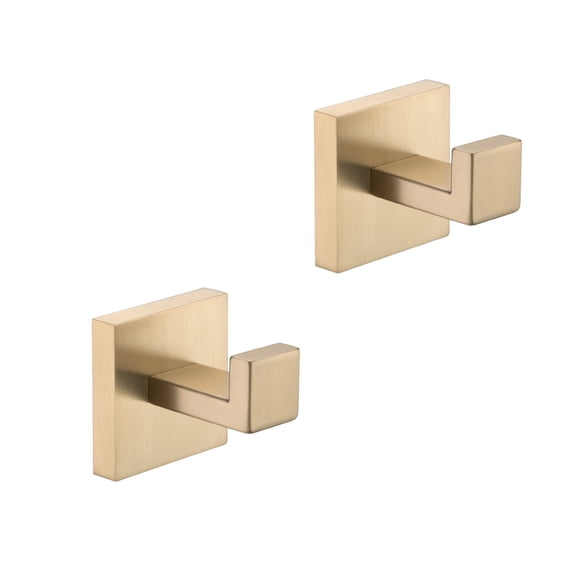 2 Pack Wall-Mounted Bathroom Towel Hooks, Brushed Gold 304 Stainless Steel Coat Hooks for Bathroom, Bedroom, Kitchen