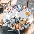 thumbnail image 2 of Orange Fall Pumpkins Round Tablecloth, Fitted Table Cover with Elastic for 45"-54" Round Tables, Eucalyptus Leaves Country Farmhouse Table Cloth Outdoor Indoor Dinning Party Waterproof Tablecloths, 2 of 7