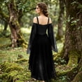 thumbnail image 3 of High Low Hem Fantasy Dress, Off Shoulder Gothic Witch High Low Dress, Flared Bell Sleeve Lace Up Renaissance Medieval Costume Dress for Halloween Cosplay Party, Black M, 3 of 6