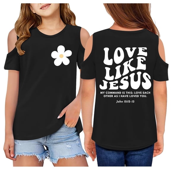 Little Girls T-Shirt Children Kids Short Sleeve Cold Shoulder Kids Oversized Casual Crewneck Birthday Shirt Size 7-8T
