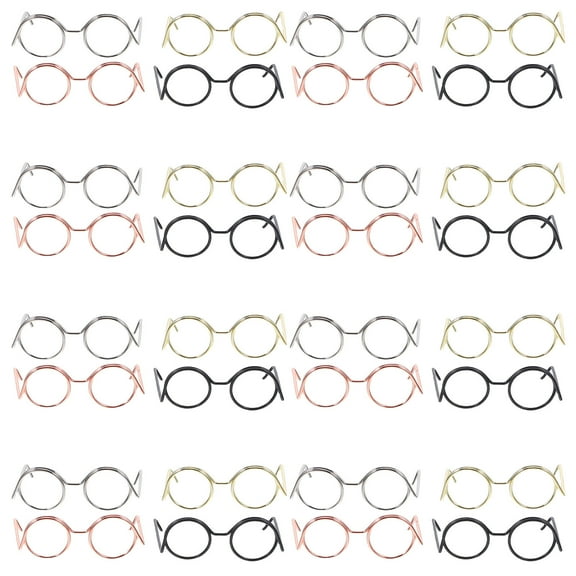 OUNONA 40pcs Miniature Doll Glasses Metal Frame Eyewear For Diy Crafts Tiny Eyeglasses Props For Dolls Dollhouse Decoration Round Fake Glasses