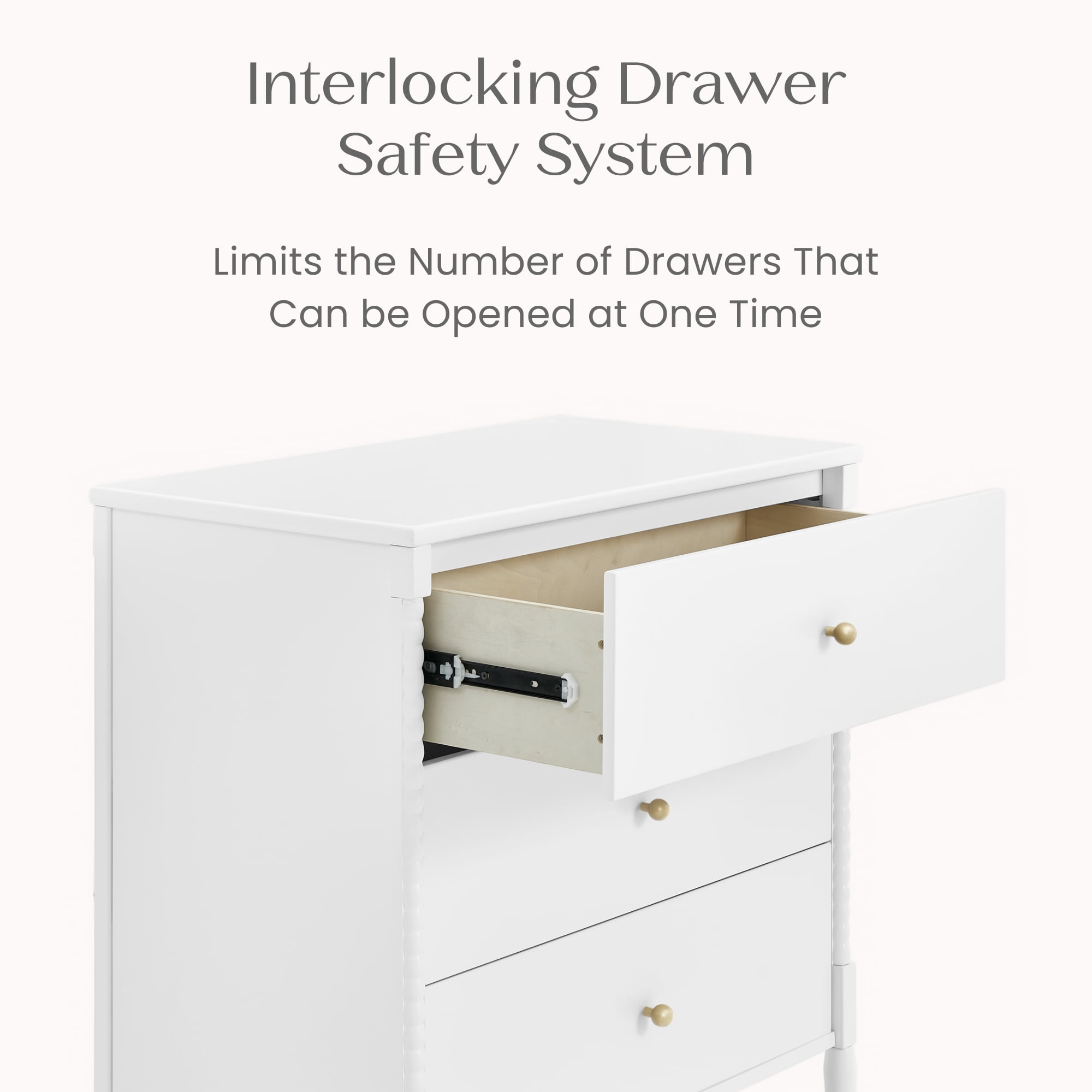Delta Children Lily 3 Drawer Dresser with Interlocking Drawers, Bianca White