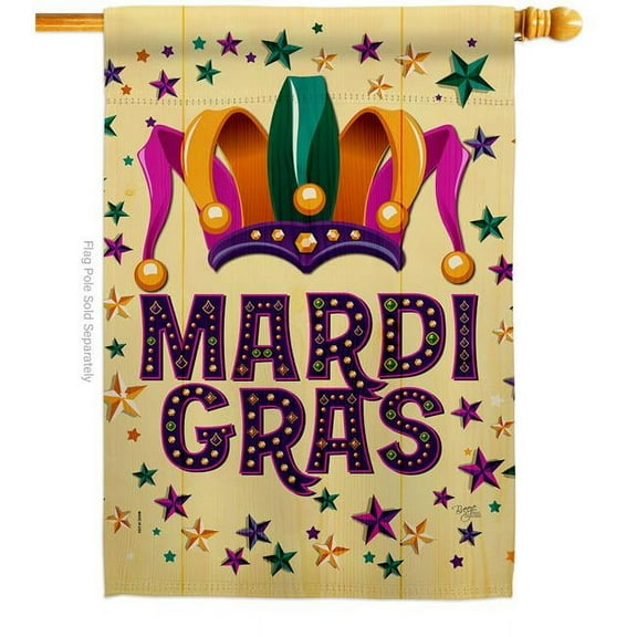 Breeze Decor H118014-BO Celebration Mardi Gras House Flag Spring 28 x 40 in. Double-Sided Decorative Vertical Flags for Decoration Banner Garden Yard Gift