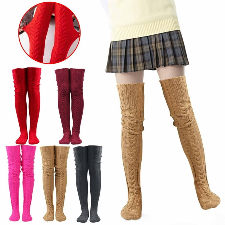 ODOMY Women Thigh High Socks Over the Knee Leg Warmer Tall Long Boot Knit  Stocking Girls Leggings 