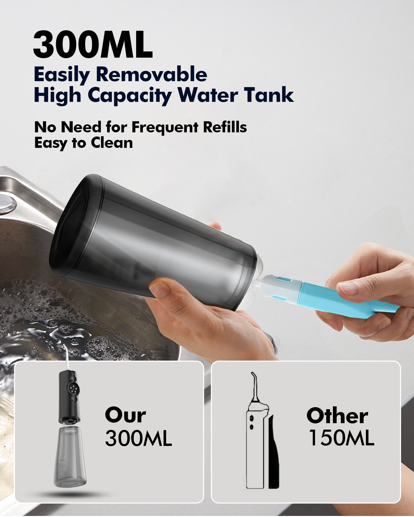 Water Dental Flosser for Teeth Cordless: Professional Oral Irrigator LED Display 5 Modes, 300ML Water Tank, IPX7 Waterproof Electric Tooth Cleaner Picks, Water with 6 Jet Tips for Home Travel