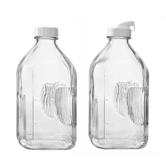 Fox Run Large Glass Milk Bottles, Set of 2 64oz/2 Quart Capacity Glass Bottles with Airtight and Pouring Lids