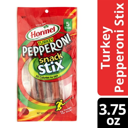 HORMEL Turkey Pepperoni Stix, Gluten Free, Protein Snacks, .75 oz (5 Sticks)