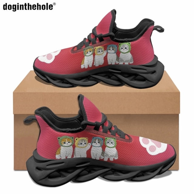Zapatos planos con estampado de gatito de dibujos animados para mujer, zapatillas deportivas casuales de moda, zapatillas clásicas para correr con cordones