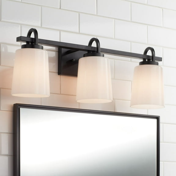 Possini Euro Design Barnes 24" High 3 Light Bathroom Vanity Wall Lamp Light Fixture Mount Over The Sink Mirror Hardwired Black