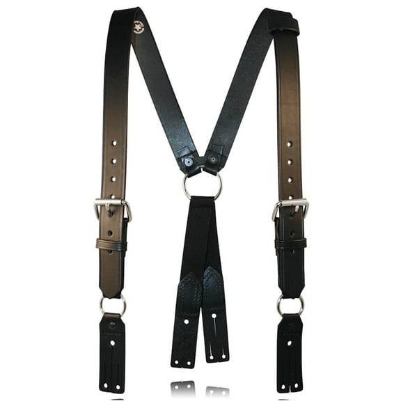 Boston Leather Fireman's Suspender, 1-1/2", Black Standard Attachment, X-Long (For Button Attachment)