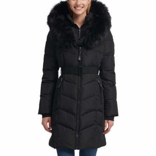 calvin klein faux fur coat tobacco