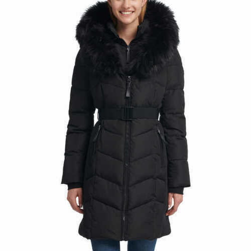 hypothese oog jury Calvin Klein Faux Fur-Trim Belted Parka Coat, Small, Black - Walmart.com