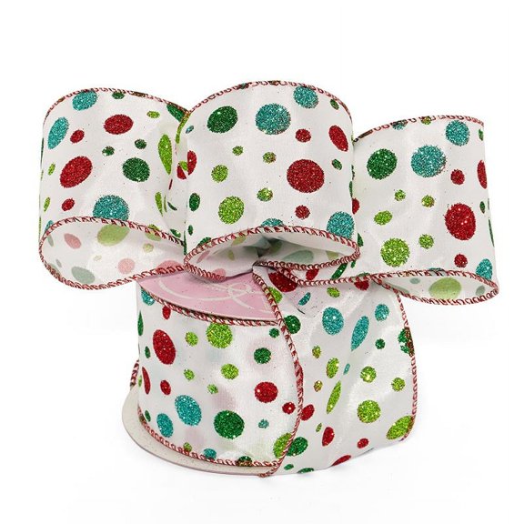 Sprinkled Glitter Dots Christmas Wired Ribbon - 2 1/2 Inches Wide x 10 Yards (56150603)