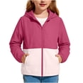 thumbnail image 2 of Dwellite Girls Zip Up Hooded Jacket Lightweight Casual Summer Color Block Sun Jackets with Pockets 5-15 Years Hot Pink 140, 2 of 6