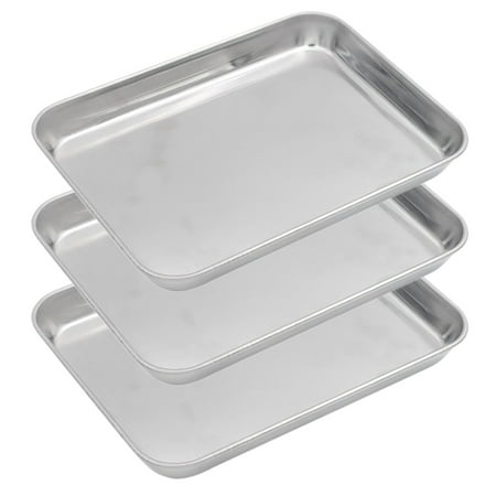 Oven Tray Big Aspire Baking Sheet Set, 304 Stainless Steel Cookie Sheet Set Toaster Oven Tray Pan Rectangle Size, 9.5 Inch X 7 Inch X 1 Inch 3 Pcs ()