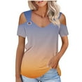 thumbnail image 2 of Rezuofi Women Short Sleeve Cold Shoulder Tops Sexy Casual Cut Out Shoulder Shirts Dressy Elegant Blouse Tshirts Boho Outifts, 2 of 8