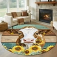 thumbnail image 2 of Round Rugs 7 Ft, Farmhouse Cow Non Slip Area Rugs for Kitchen Bedroom Entryway, Vintage Country Sunflower Teal Brown Wooden Washable Carpet Runner Rug Floor Mats for Bedroom Home Decor, 2 of 9