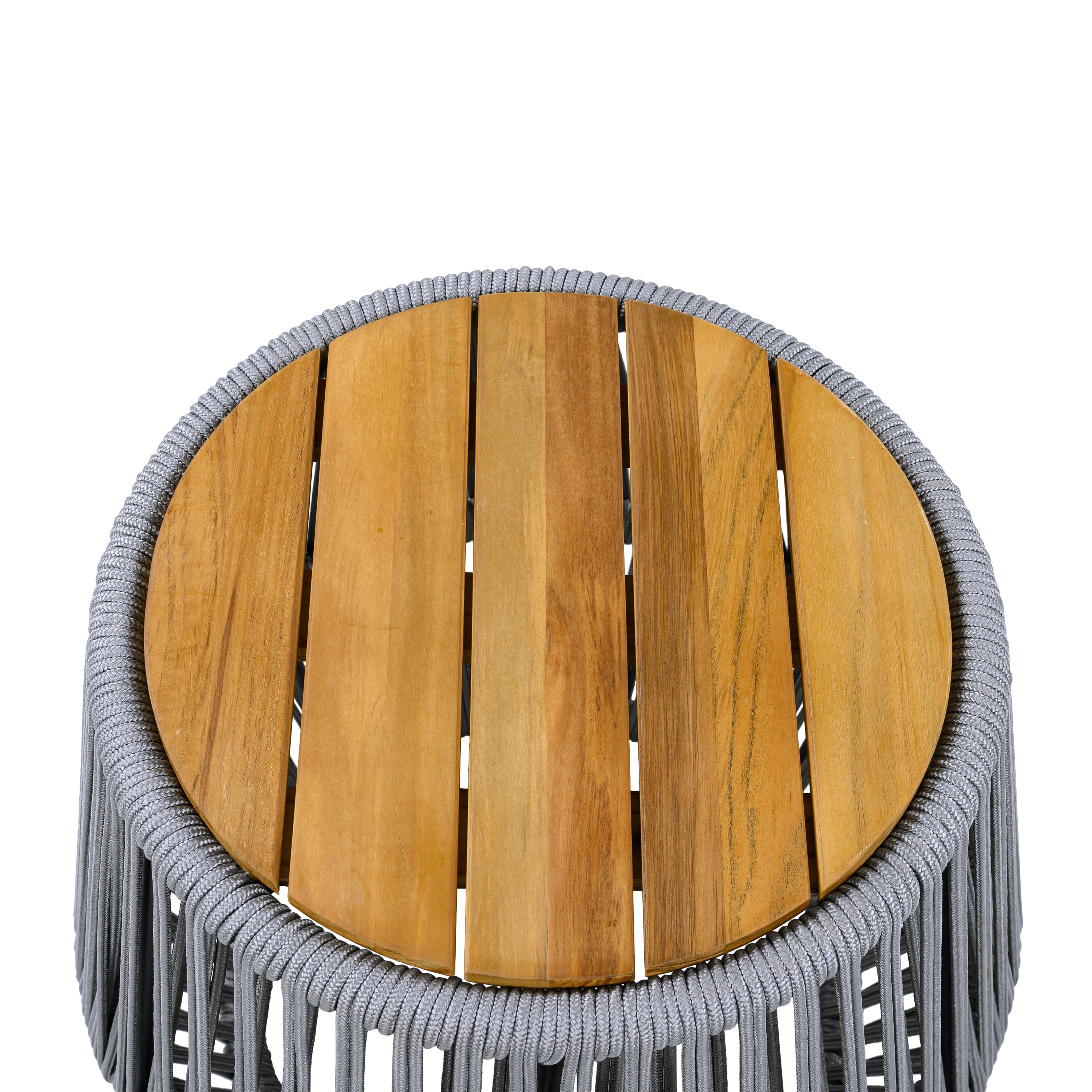 Side Table, Outdoor Acacia Wood Table with Grey Rope Base for Patio Balcony Garden, Teak