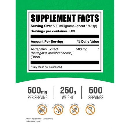 BulkSupplements Astragalus Extract Powder - 500mg per Serving - 250 Grams (8.8 oz) - 500 Servings