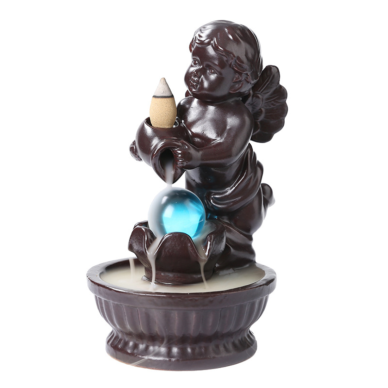 Boy Angel Ceramic Incense Burner Smoke Waterfall Backflow Censer Incense Holder Zen Home Decoration Living Room Decor