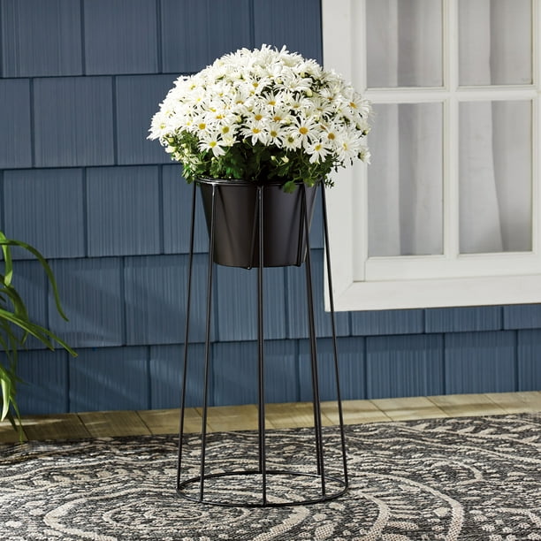 Mainstays Tall Black Metal Trapezoidal Plant Stand, 12 in Dia x 22 in H