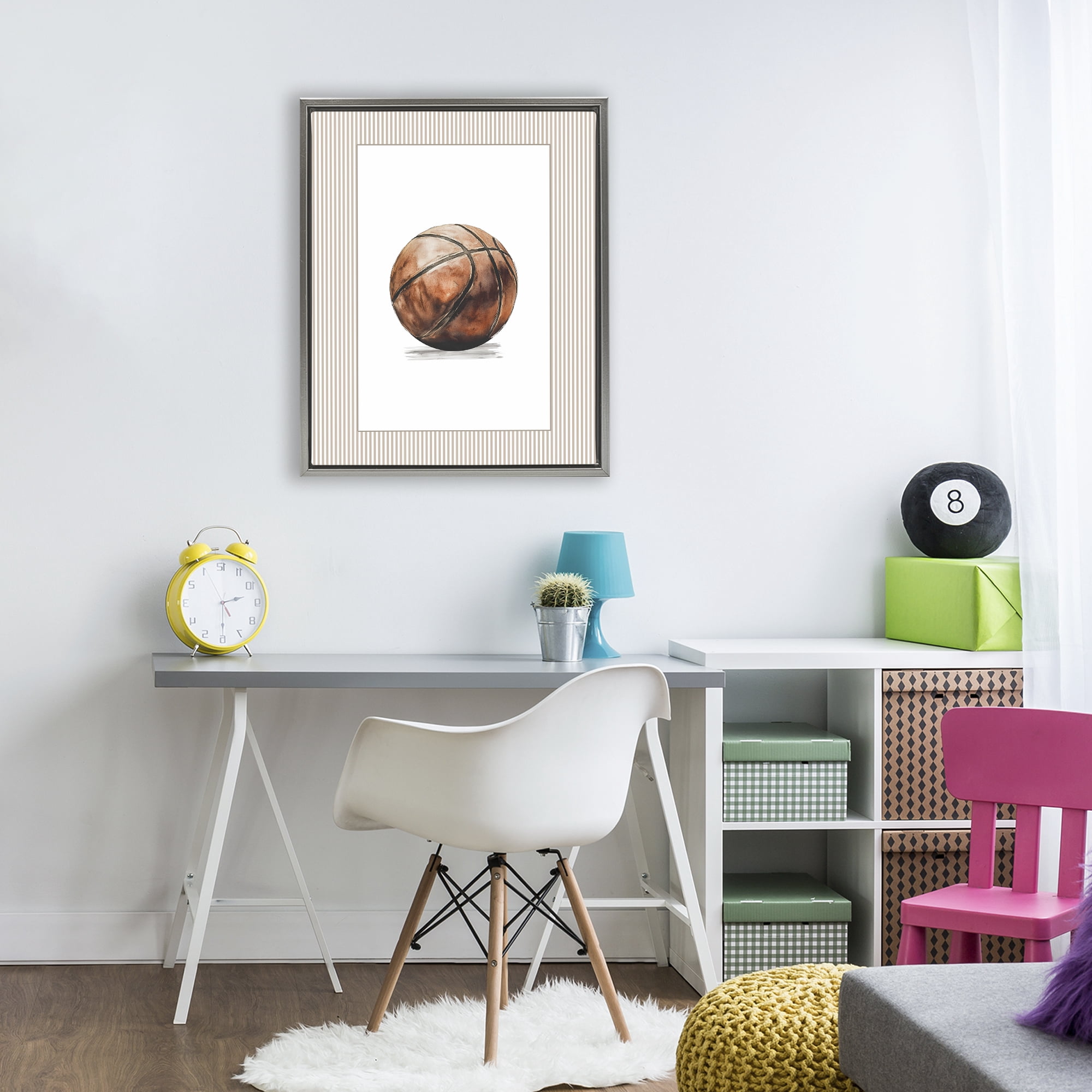 Stupell Industries Vintage Sports Basketball Gray Framed Floater Canvas Wall Art, design by Christine Simpson Art