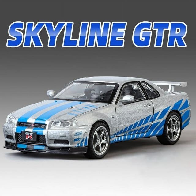 Modèle de Voiture en Alliage 1:32 Nissan GTR R34 GT-R R35 Fast & Furious avec Son et Lumière, Jouet à Rétrofriction pour Enfants, Objets de Collection, Cadeau d'Anniversaire R34 Argent 1