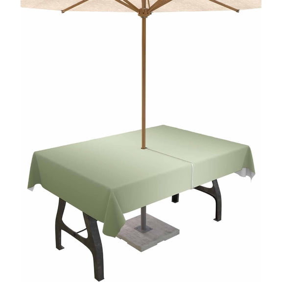 Sage Green Ombre Outdoor Rectangle Tablecloth with Umbrella Hole and Zipper, Green Color Gradient Waterproof Table Cover, Farmhouse Washable Patio Tablecloths for Party Picnic, 60"x84"