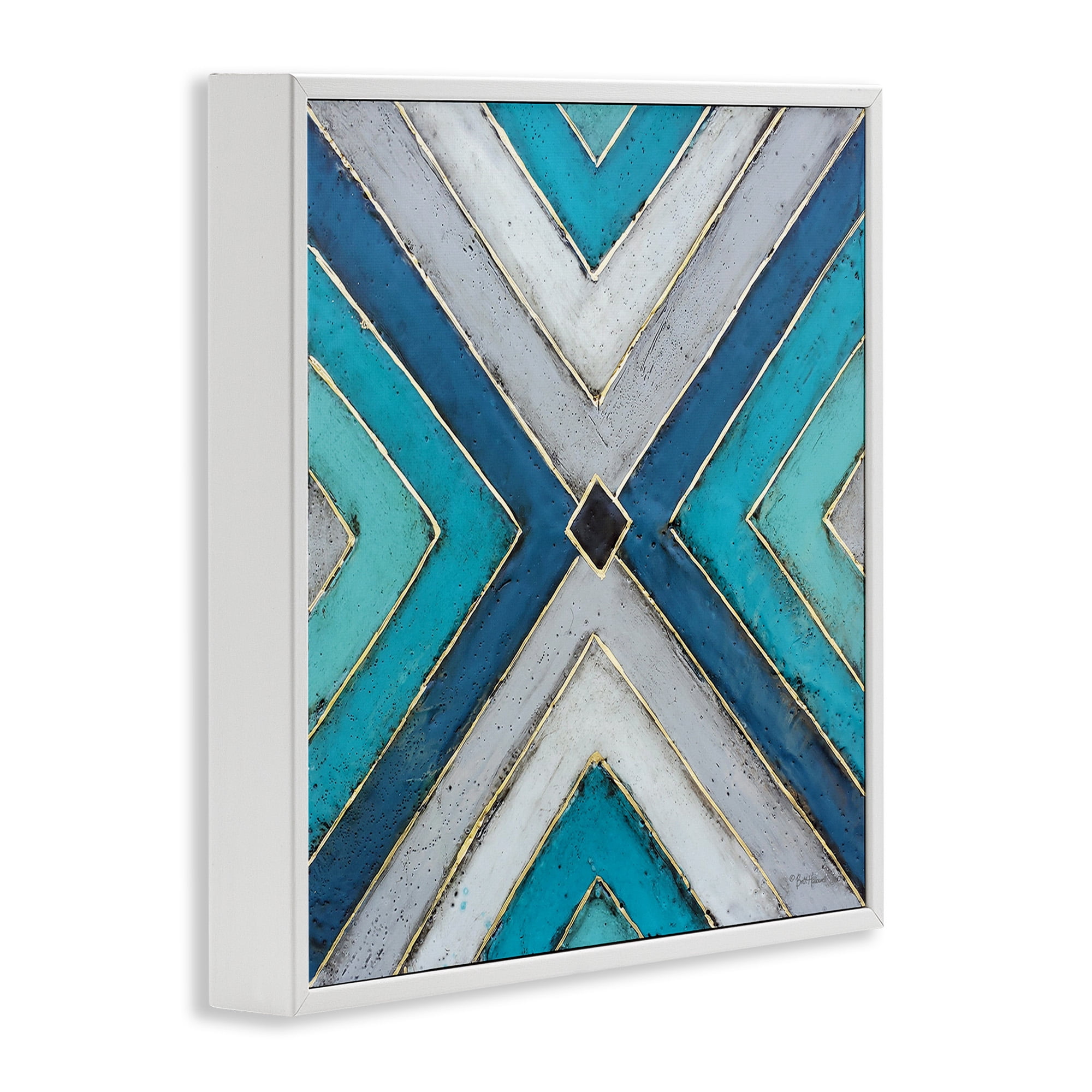 Stupell Industries Geometric Blue Symmetrical Design Abstract Photography White Framed Art Print Wall Art, 24 x 24