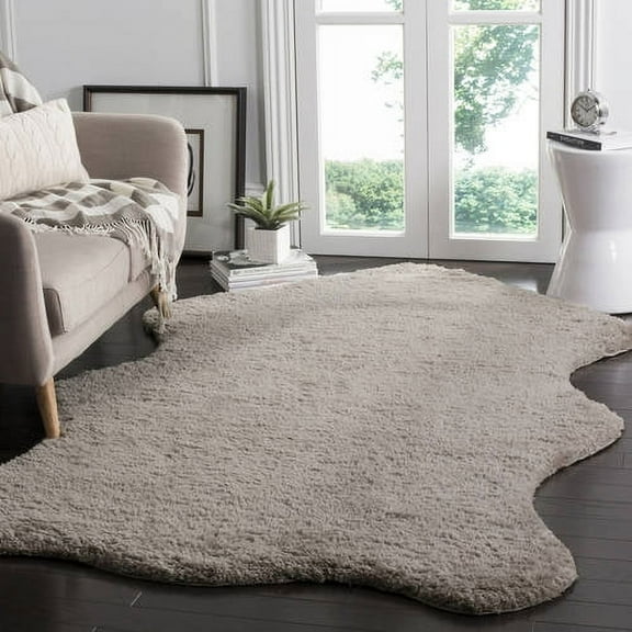 SAFAVIEH Addie Solid Plush Polyester Sheep Shag Area Rug, Silver, 5' x 8'