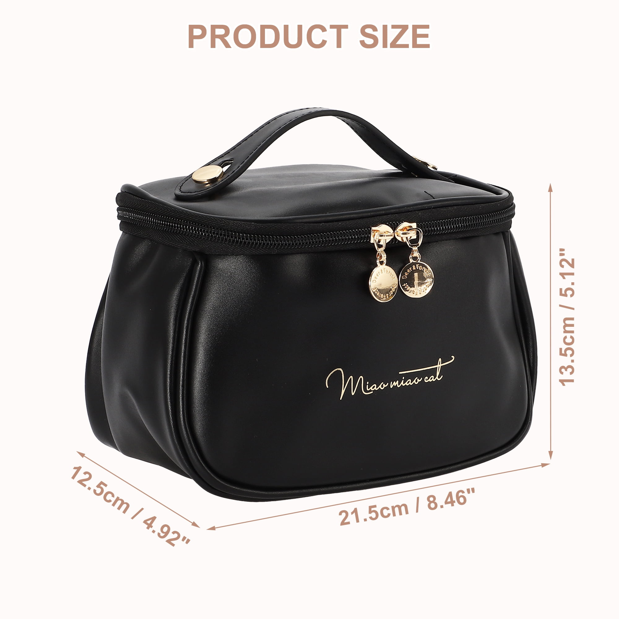 Unique Bargains PU Leather Travel Cosmetic Waterproof Durable Bag for Toiletry Black