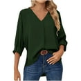 thumbnail image 1 of Mujeres Casual Moda Cómodo Jersey Manga Larga Con Cuello En V Blusas Soild Camiseta Pompotops  FGAJ15302, 1 of 9