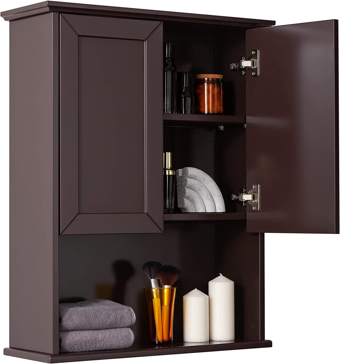 GUAIPOU Brown Bathroom Wall Cabinet, 23x29 inch Wall Mounted Bathroom Medicine Cabinet, Over ...