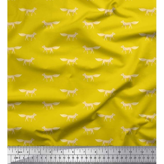 Soimoi Rayon Fabric Fox Animal Print Sewing Fabric Yard 42 Inch Wide