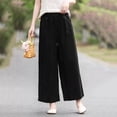 thumbnail image 6 of Admvng Women's Plus Size Pants with Pockets Solid Wide Leg Elastic Waist Casual Full Length Pants, 6 of 7