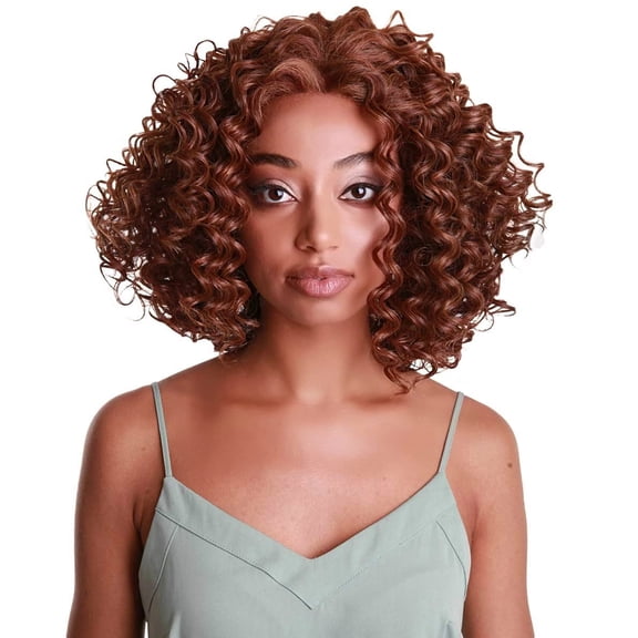 LUXLUXE Idia 13" Bob Half Wig | Curly Synthetic Hair Wig 4x4 Closure HD Lace Front Bob Wig Heat-Resistant Hair - Copper Auburn