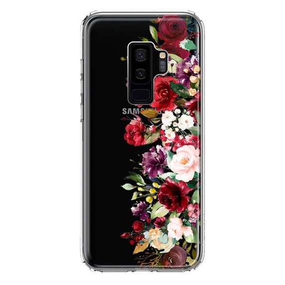 MUNDAZE Samsung Galaxy S9 Plus Shockproof Clear Hybrid Protective Phone Case Red Summer Watercolor Floral Bouquets Ruby Flowers Cover