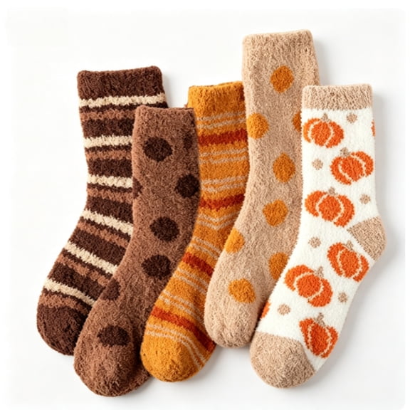 Fall Cozy Slipper Socks Colorful Warm Fuzzy Fluffy Slipper Socks for Indoor Home Wear (5 Pairs)