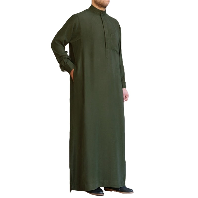 INCERUN Men's Muslim Saudi Arab Long Sleeve Islamic Jubba Abaya Thobe ...