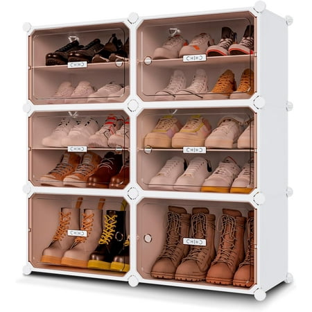 MAGINELS 6-Tier Shoe Rack,Expandable Plastic Shoe Cabinet. Shoe Storage with Door,Use in Entryway, Closets, Hallway,Bedroom.Accommodates Up to 24 Pairs of Shoes.(37.4x12.6x37.8 in) (6 Tier 24 Pairs)