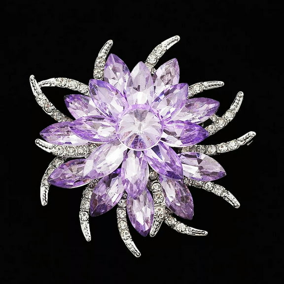 QQTDFG Lilac Rhinestone Crystal Flower Bouquet Pendant Brooch Pin Bridal Bridesmaid-default