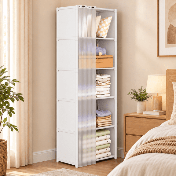 ShundaCat Single-Row 6-Tier Detachable Storage Cabinet with Transparent Dustproof Curtain, Black