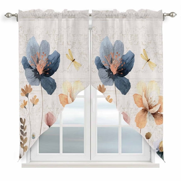 Spring Summer Wildflowers Swag Curtains for Kitchen/Bedroom/Living Room, Farmhouse Retro Floral Botanical Scalloped Curtains 63 Inch Long, Window Swag Topper Curtains Valances 2 Panels Set 36"x63"