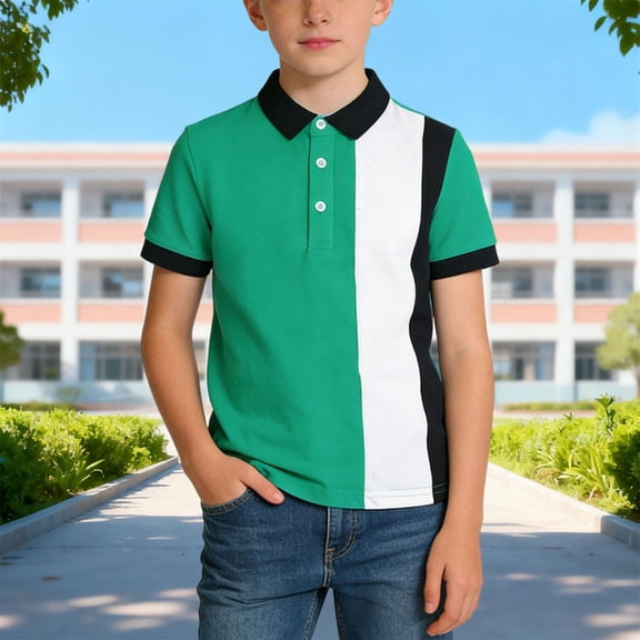 CQONEPT Boys Short Sleeve School Uniform Collared Button Moisture Wicking Years Dress Shirts for Toddler Green 9 Years