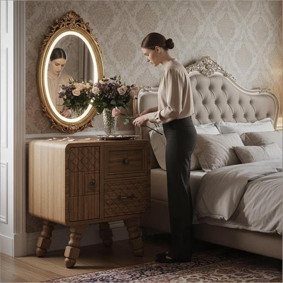 Afuera Living 18.5"Wx22.8"H Antique Nightstand with 2 Drawers & Cabinet