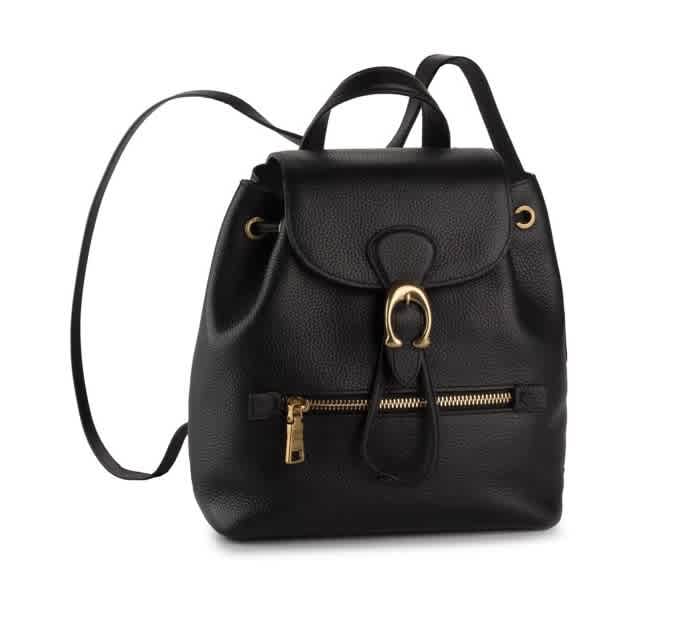 coach ladies black polished pebble leather evie backpack