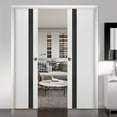 thumbnail image 3 of Sliding French Double Pocket Doors 84 x 84 inches | Planum 0040 White Silk with Black Glass | Kit Trims Rail Hardware | Solid Wood Interior Bedroom Sturdy Doors, 3 of 6