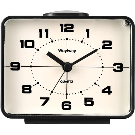 Retro Analog Alarm Clock, 4 Inch Silent Non-Ticking, Ascending with Snooze & Night Light, Battery Operated, Easy Set Vintage Bedside Clock for Bedroom, Nightstand, Desk (Black)