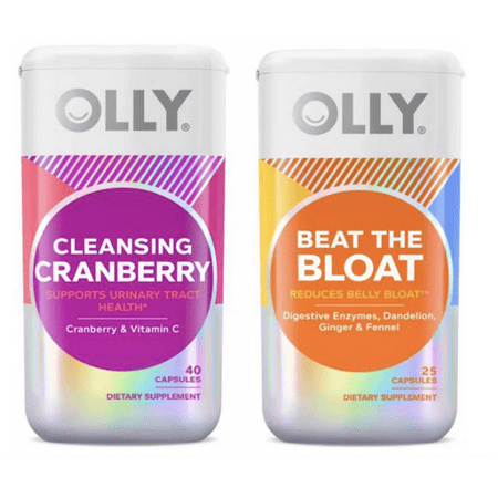Olly Cleansing Cranberry and Beat The Bloat Supplement Set! Cleansing Cranberry Supports Urinary Tract Health! Beat The Bloat Help Reduce Belly Bloat! Gluten Free, Vegetarian & No Artificial Flavors!